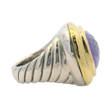 David Yurman Retired Large Rectangular 925 Sterling/18kt Yellow Gold and Amethyst Albion Ring Size 7