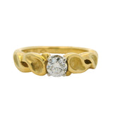 Vintage Gucci Solid 18kt Yellow Gold 0.33ct Diamond Solitaire Art Nouveau Style Twist Band Ring Size 6