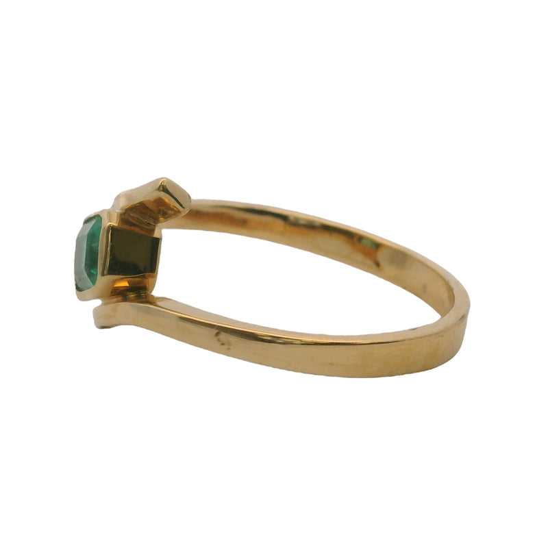Rectangle Emerald Solitaire with 18kt Yellow Gold Bypass Shank Size 8