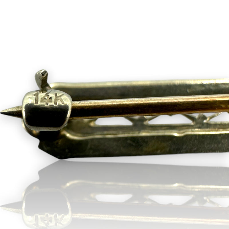 Antique 1910-20s 14kt White and Yellow Gold Bar Pin with Lab Sapphire