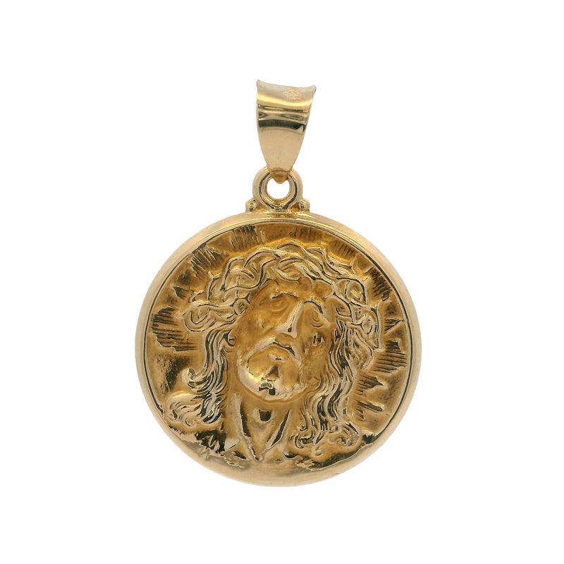 Solid 14kt Yellow Gold Jesus Christ Crown of Thorns Medallion Necklace Pendant