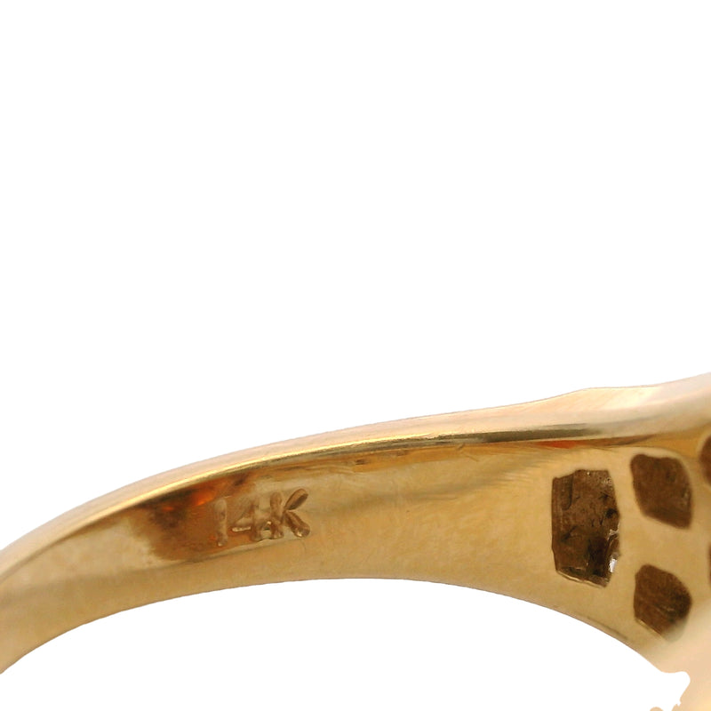Vintage 1970-80s 14kt Yellow Gold Cocktail Ring with Large Madeira Citrine and Baguette Diamonds Size 7.5