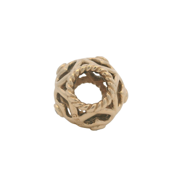 Pandora Retired Solid 14kt Yellow Gold and Diamond Openwork Hearts Bead Spacer Charm