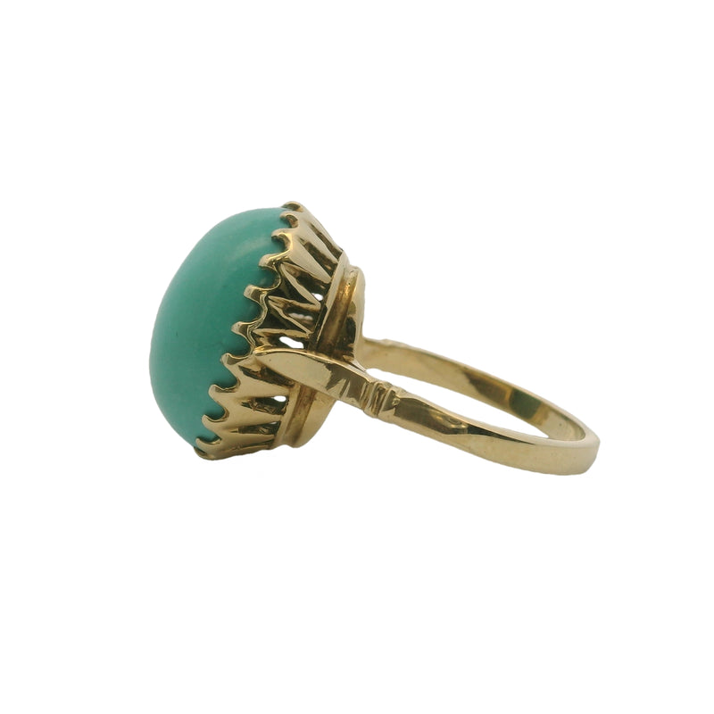Late Victorian 18kt Yellow Gold Cabochon Turquoise Solitaire Ring Size 7.5