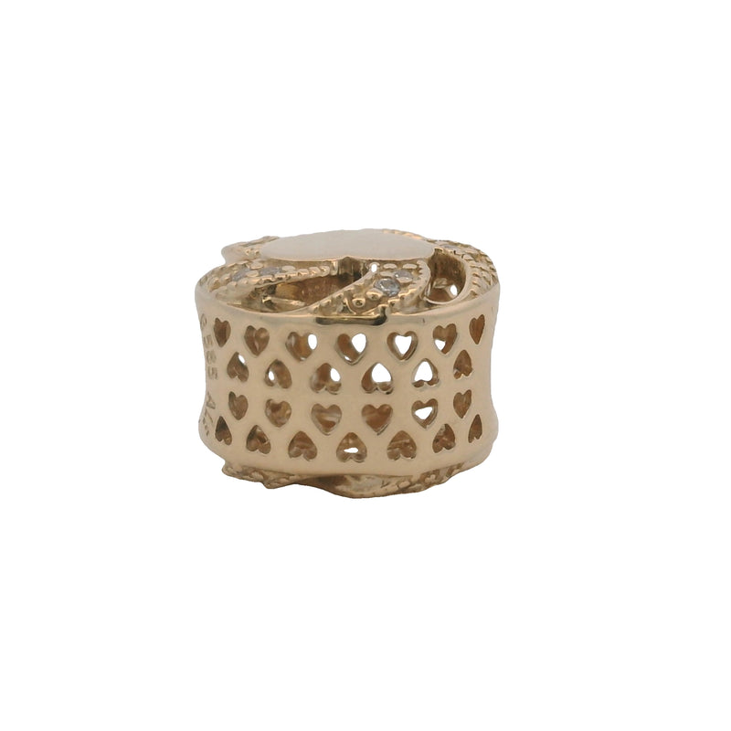 Charm Pandora de corazón con lazo en oro amarillo macizo de 14 kt y circonitas cúbicas