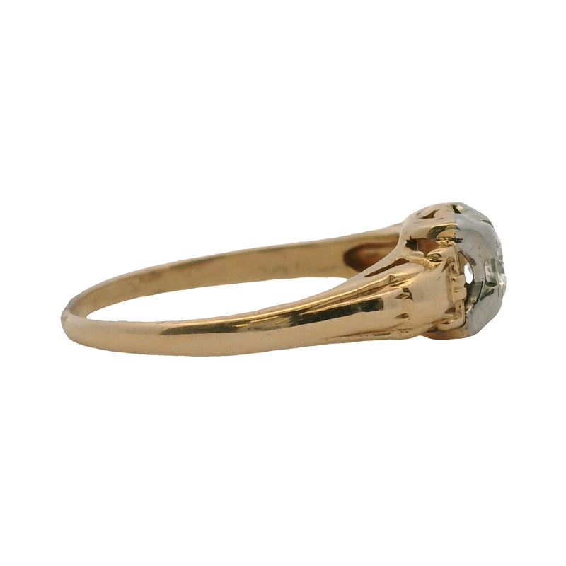 Antique 1930s 14kt White and Yellow Gold Art Deco Solitaire Diamond Ring Size 7