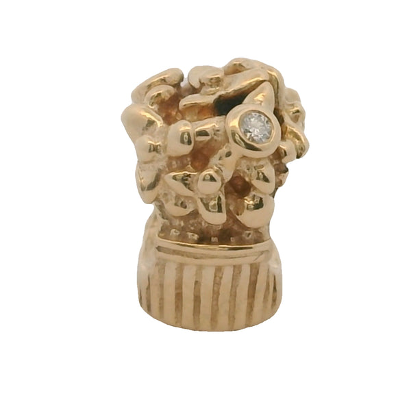 Pandora Retired Solid 14kt Yellow Gold and Diamond Love Bouquet Bead Charm
