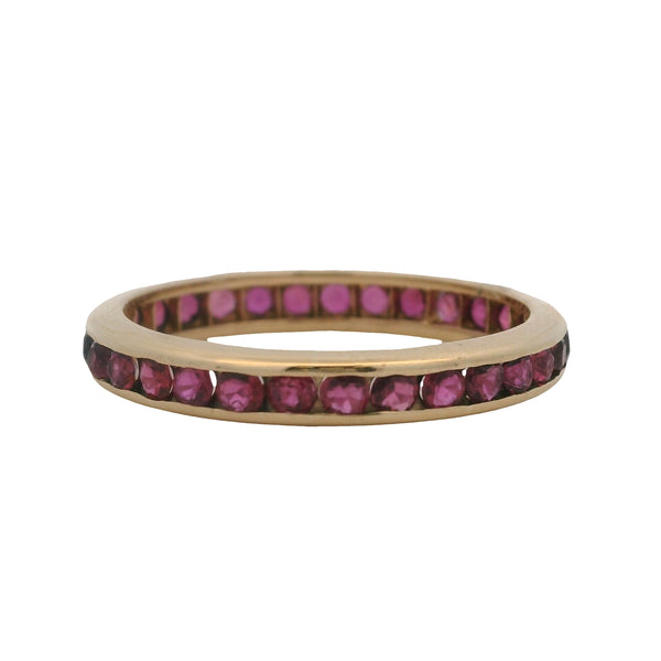 Vintage Solid 14kt 585 Yellow Gold Channel Set Natural Ruby Eternity Band Ring Size 10.75