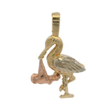 Vintage Solid 14kt Tri-Tone Gold Stork Carrying Baby Charm