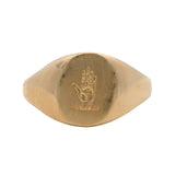 Vintage Mid-Century 14kt Yellow Gold Signet Ring with Hand Palm Engraving Size 5