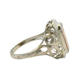 Antique 1920s Solid 10kt White Gold Orange Citrine Solitaire Filigree Ring Size 7