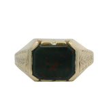 Vintage Solid 14kt Yellow Gold Etched Bloodstone Gem Blank Signet Ring Size 11