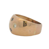 Vintage Solid 18kt Rose Gold 12mm Wide Dome Ring with Diamonds and Sapphires Size 7.5