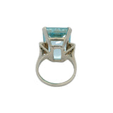 Vintage Mid-Century 14k Emerald-Cut Aquamarine and Diamond Cocktail Statement Ring Size 6