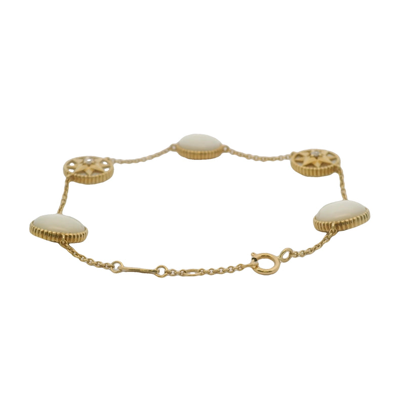 Retired Christian Dior 18kt Yellow Gold Rose des Vents Diamond and Mother of Pearl 7" Bracelet