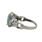 LeVian Solid 14kt White Gold 2ct Aquamarine Cocktail Ring with Diamond Halo Size 8