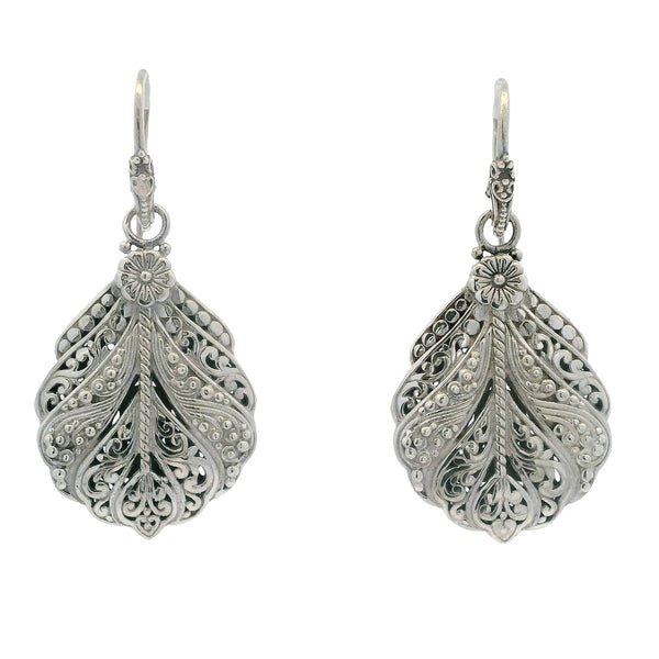 Sarda Solid 925 Sterling Silver Tree of Life Leaf Flower Dangle Hook Earrings