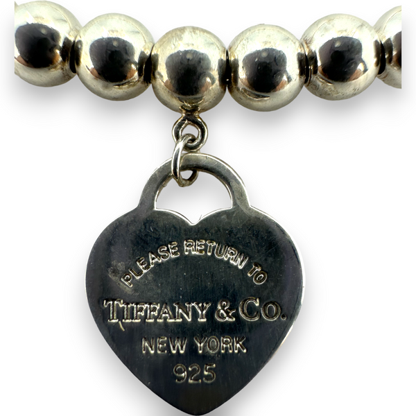 Return to Tiffany & Ci Mini Pink Enamel Heart Bracelet 7" 925 Sterling Silver