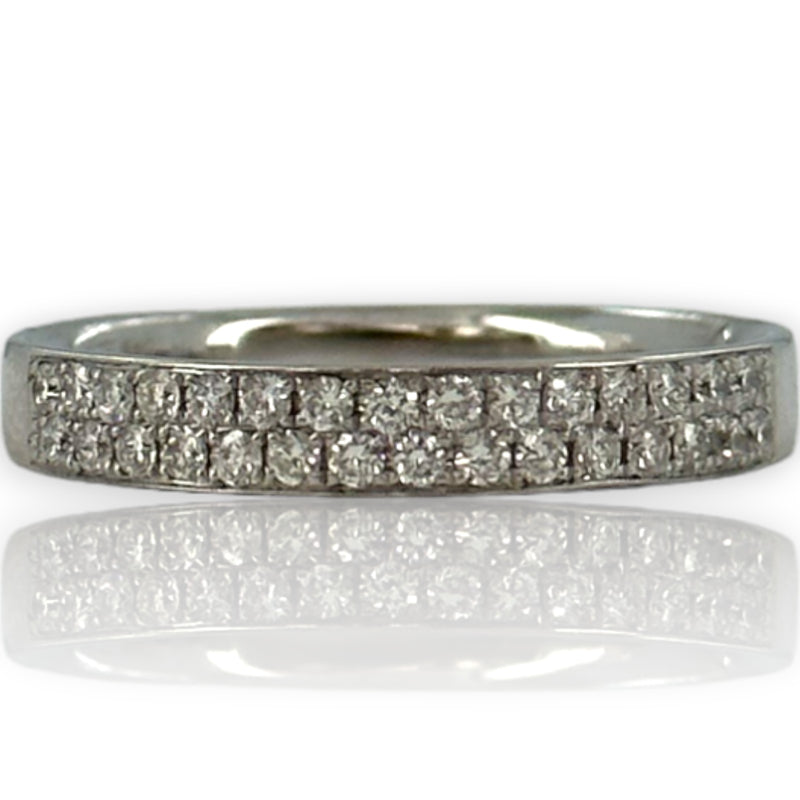 18kt White Gold Half Eternity 3.3mm Wedding Band with Two Rows of Diamonds