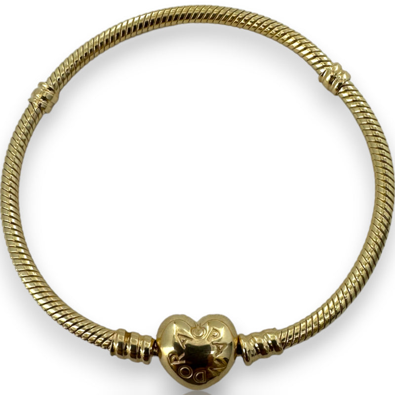 Pandora Moments Heart Clasp Snake Chain Bracelet in 14kt Yellow Gold with Stoppers