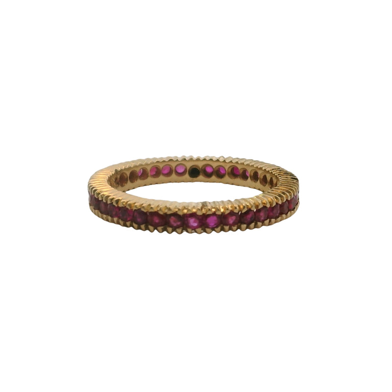 Vintage Solid 14kt Yellow Gold And Ruby Channel Set Eternity 3mm Band Ring Size 7.5 (2)