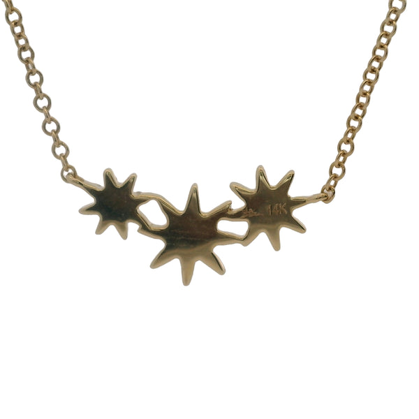 Shy Creation Fine Jewelry Solid 14kt Yellow Gold Celeste 0.09CT Triple Diamond Star Station Pendant Necklace with 4 Adjustable Lengths