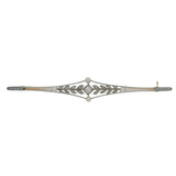 Antique Edwardian Solid 14kt 2-Tone Gold, Old Euro Diamond, and Pearl 3" Bar Pin Brooch