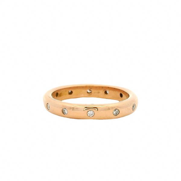 Diamond Station Domed Comfort Band 18K 750 Rose Gold Stackable Ring Size 6