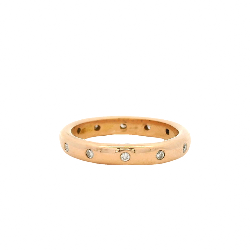Diamond Station Domed Comfort Band 18K 750 Rose Gold Stackable Ring Size 6