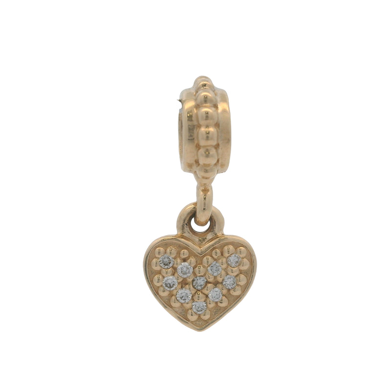 Pandora Retired Solid 14kt Yellow Gold and Diamond Cluster Heart Dangle Slider Charm