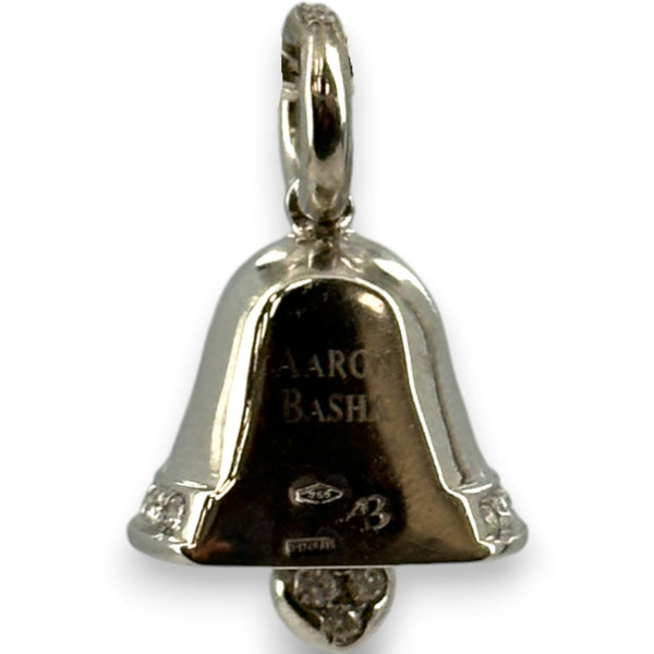 Aaron Basha Retired Rare 18kt Solid White Gold and White Diamond Working Bell Pendant Made in Italy