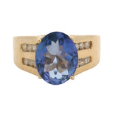 Le Vian Solid 14kt Yellow Gold Oval Tanzanite Solitaire and Channel Set Diamond Ring Size 7