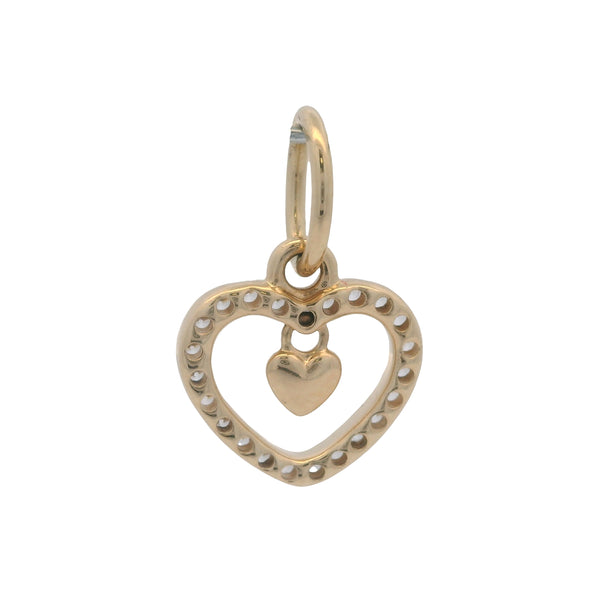 Pandora Retired 14k Yellow Gold and CZ Double Heart Dangle Charm