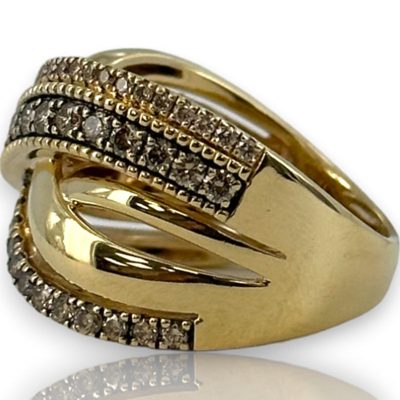 LeVian 14kt Yellow Gold Crossover 14mm Ring with Champagne "Chocolate" Diamonds Size 8