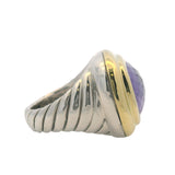 David Yurman Retired Large Rectangular 925 Sterling/18kt Yellow Gold and Amethyst Albion Ring Size 7
