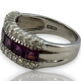 EFFY 14kt White Gold 9.6mm Wide Amethyst and Diamond Band Size 9 Ring