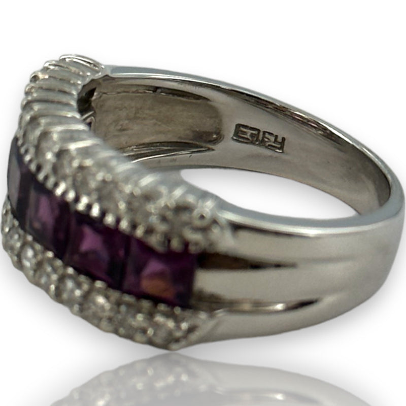 EFFY 14kt White Gold 9.6mm Wide Amethyst and Diamond Band Size 9 Ring