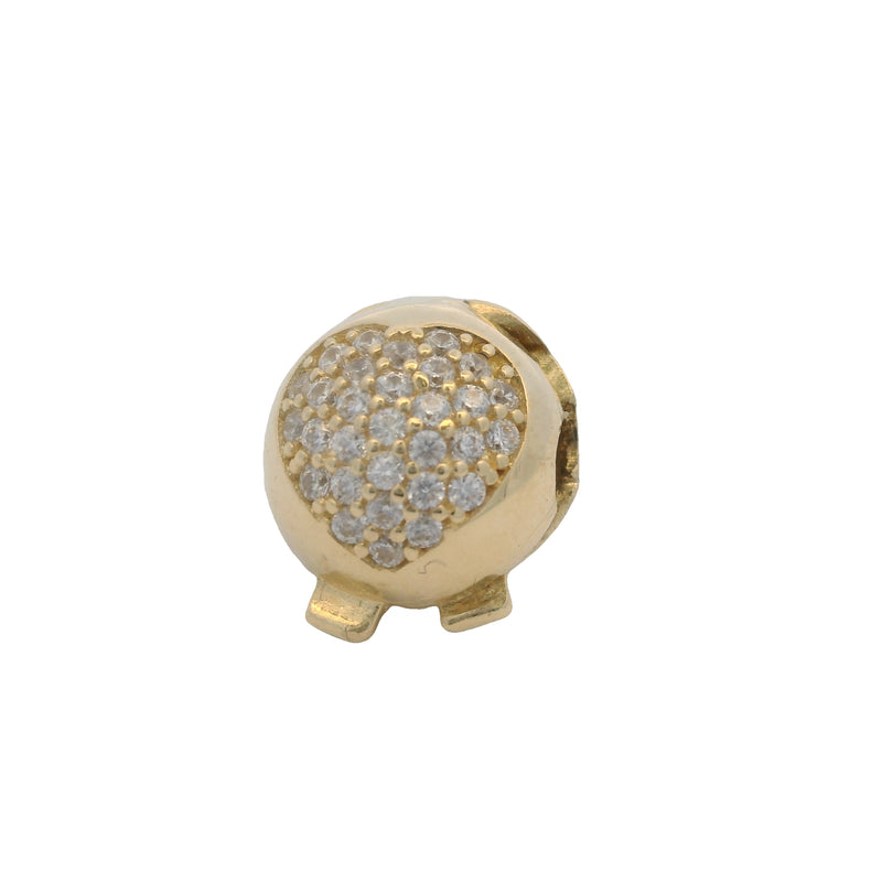 Charm de clip redondo con forma de corazón de oro amarillo macizo de 14 kt y circonitas cúbicas