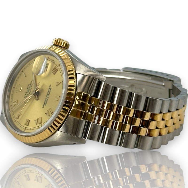 Rolex Datejust 16013 Champagne Roman Dial 36mm 1987 Box & Papers Steel & Gold Watch