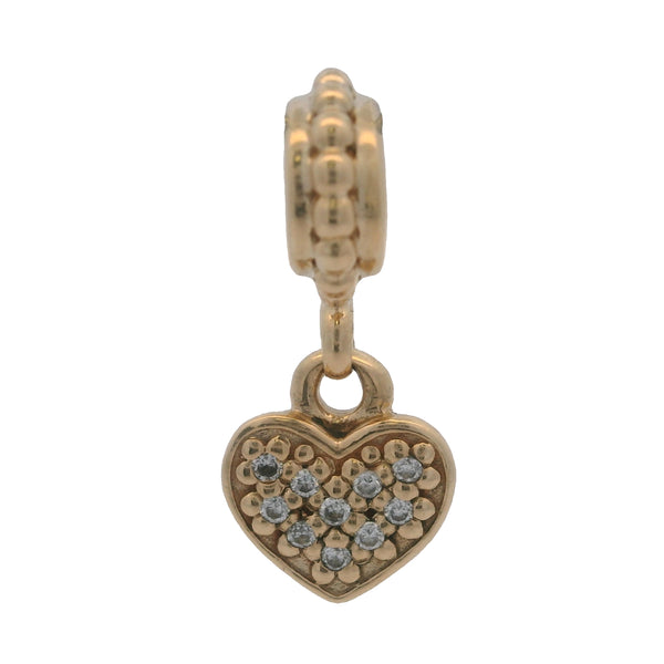 Charm colgante de corazón brillante de oro amarillo macizo de 14 kt y pavé de diamantes retirado de Pandora