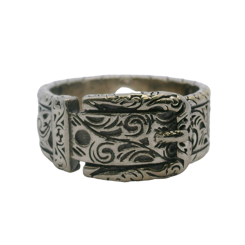 Gucci Garden 925 Sterling Silver Interlocking G Swirl Pattern Belt Buckle Ring Size 9.5 Made In Italy