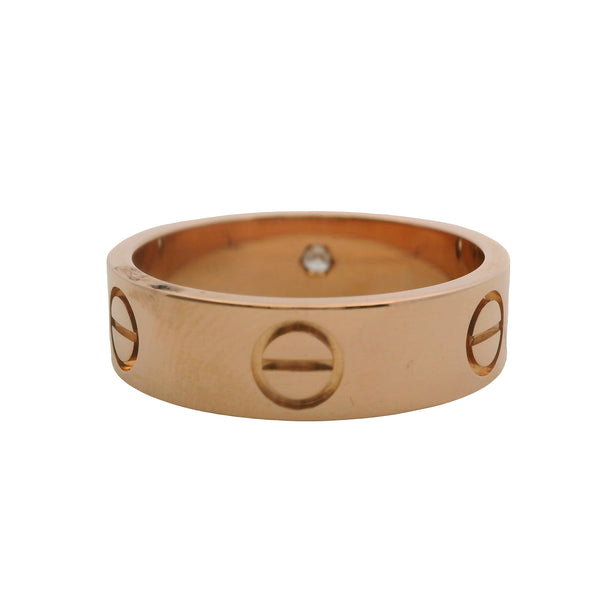 Vintage Cartier Classic Solid 18kt Rose Gold Love Ring with Single 0.06ct Diamond Size 61 9.5