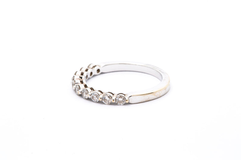Shared Prong Tension Set 18k 750 White Gold Diamond Wedding Band Ring Size 6.5