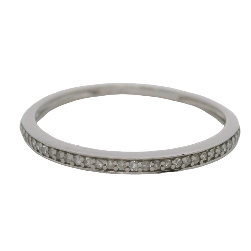 Solid 10kt White Gold and Diamond 1.7mm Thin Stackable Wedding Band Ring Size 7