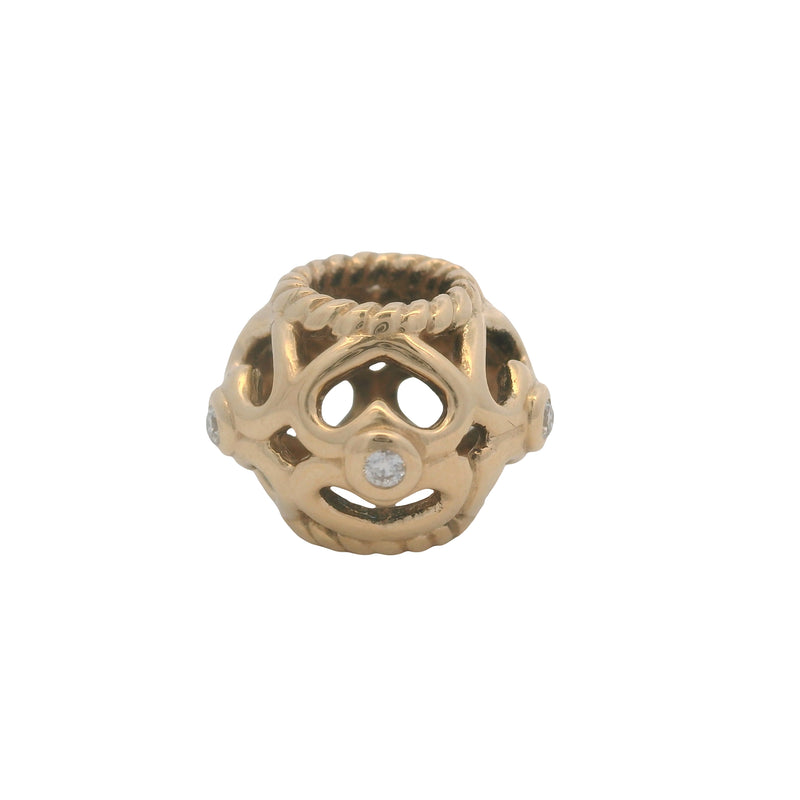 Pandora Retired Solid 14kt Yellow Gold and Diamond Openwork Hearts Bead Spacer Charm