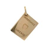 Solid 14kt Yellow Gold Marriage License "State of Bliss" Dangle Charm