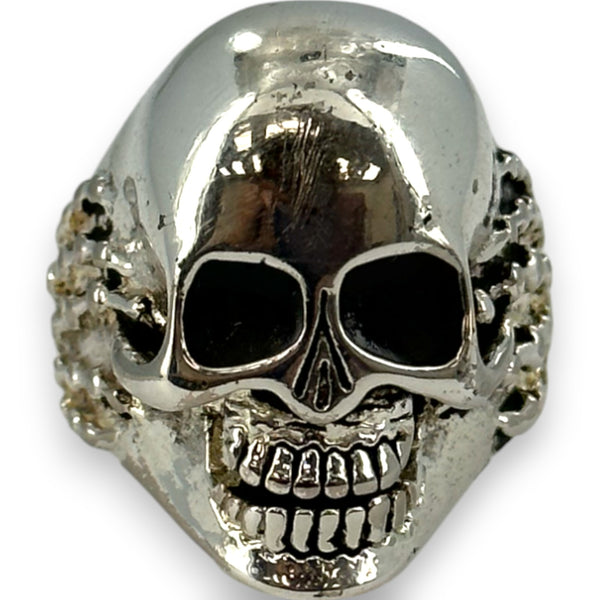 Vintage 1986 G&S Collectable 925 Sterling Silver Skull and Bones Heavy Biker Ring Size 9