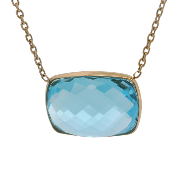 EFFY Solid 14kt Yellow Gold Blue Topaz and Small Diamond 18" Station Pendant Necklace