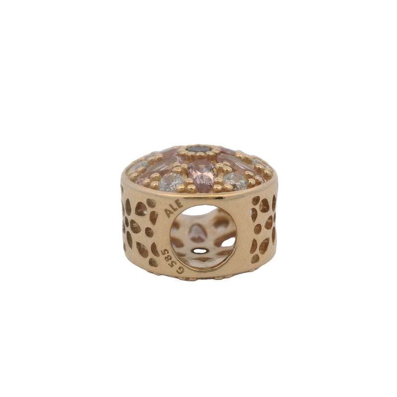 Charm deslizante espaciador floral opulento de Pandora en oro amarillo sólido de 14 kt y circonitas cúbicas (retirado)
