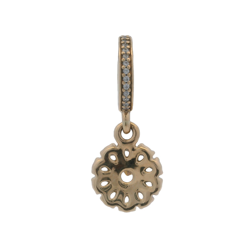 Retired Pandora Solid 14kt Yellow Gold and CZ Embellished Floral Drop Dangle Charm
